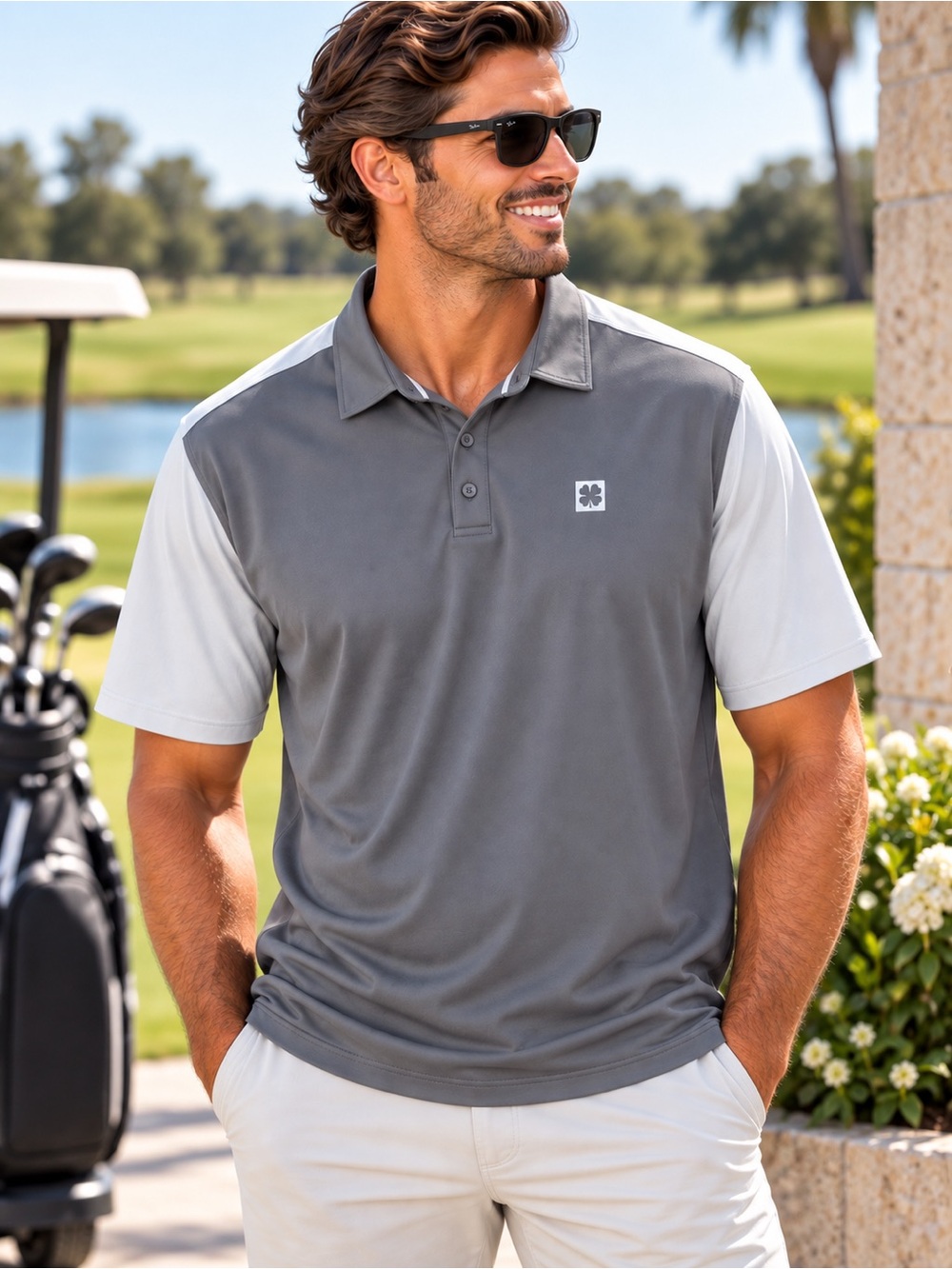 Black Clover Live Lucky Golf Polo Men’s XXL Gray White Colorblock NWT #270